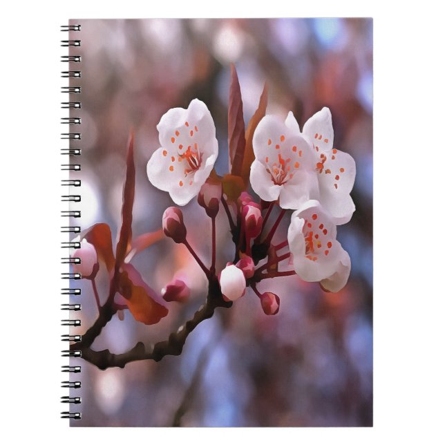 Cuaderno Clúster con flores de cerezo con rosa y azul (Frente)
