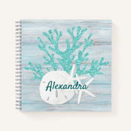 Cuaderno Coastal Beach Wood Starfish Sand Dollar Personaliz