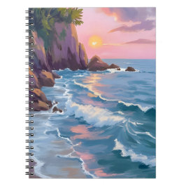 Cuaderno Coastal Cotton Candy Sunset Watercolor Painting