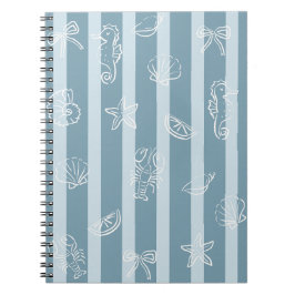 Cuaderno Coastal Nautical Pattern | Blue Sea Shell & Seahor