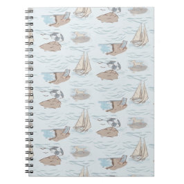 Cuaderno Coastal Toile Beach Scene Hand Drawn Seaside 