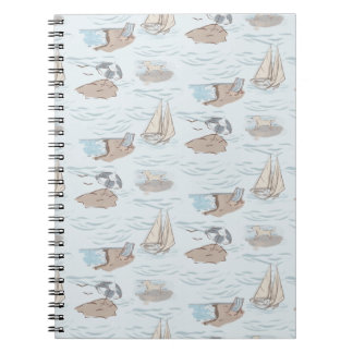 Cuaderno Coastal Toile Beach Scene Hand Drawn Seaside