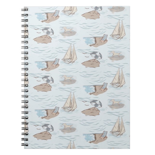 Cuaderno Coastal Toile Beach Scene Hand Drawn Seaside  (Frente)