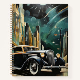Cuaderno Coche Art Decó De Inspiración Vintage Bajo La Luz 