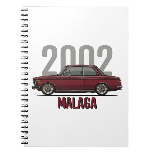Cuaderno Coche clásico BMW 2002 rojo Malaga (Frente)