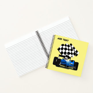 Cuaderno Coche de carreras azul con bandera a cuadros