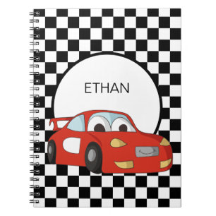 Cuaderno Coche de Carreras Rojo Bandera de Cuadros Negros y