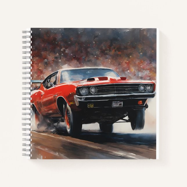 Cuaderno Coche de músculo rojo vintage (Anverso)