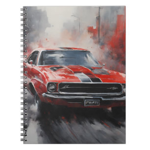 Cuaderno Coche de músculo rojo vintage con banda de plata