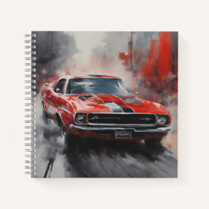 Cuaderno Coche de músculo rojo vintage con banda de plata