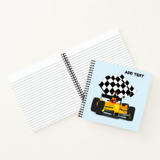 Cuaderno Coche de raza amarilla con bandera verificada