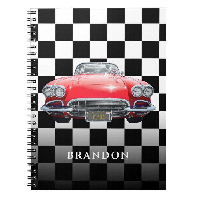 Cuaderno Coche Deportivo Rojo, Nombre Blanco, Ajedrezado B/ (Frente)