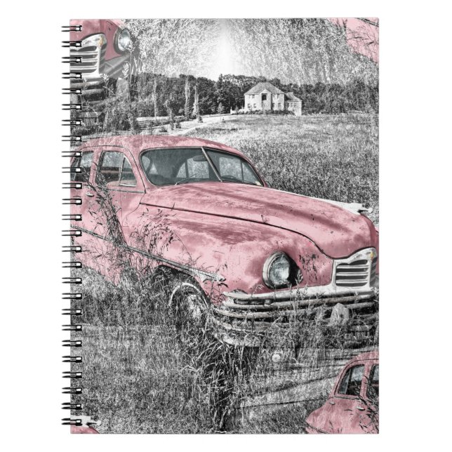 Cuaderno coche rosa vintage (Frente)