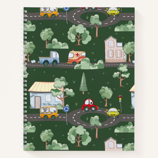 Cuaderno Coches Bonitos en Patrón de Pueblo para Niños Pequ (Anverso)