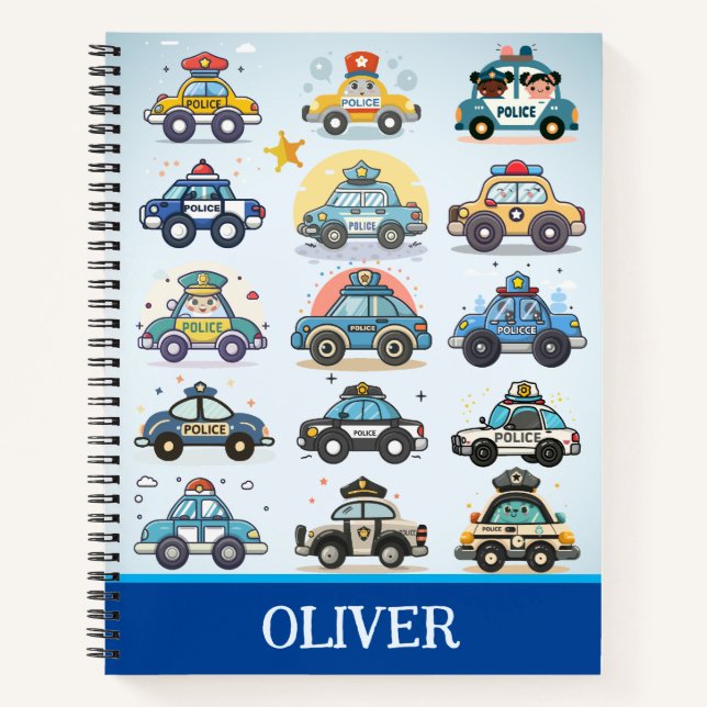 Cuaderno Coches de policía lindos Patrón Personalizado (Anverso)
