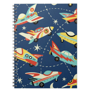 Cuaderno Coches Espaciales: Azul oscuro vintage.