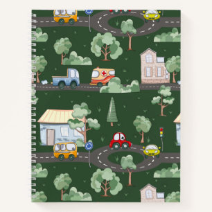 Cuaderno Coches Lindos en Patrón de Ciudad para Niños Peque