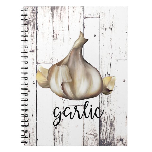 Cuaderno Cocina de ajo rustico de madera blanca de granja (Frente)
