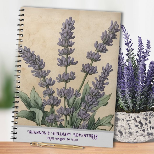 Cuaderno Cocina de hierbas de lavanda vintage (Vintage Lavender Spiral Notebook for Mother's Day, Cooking, Recipes, or Planning)