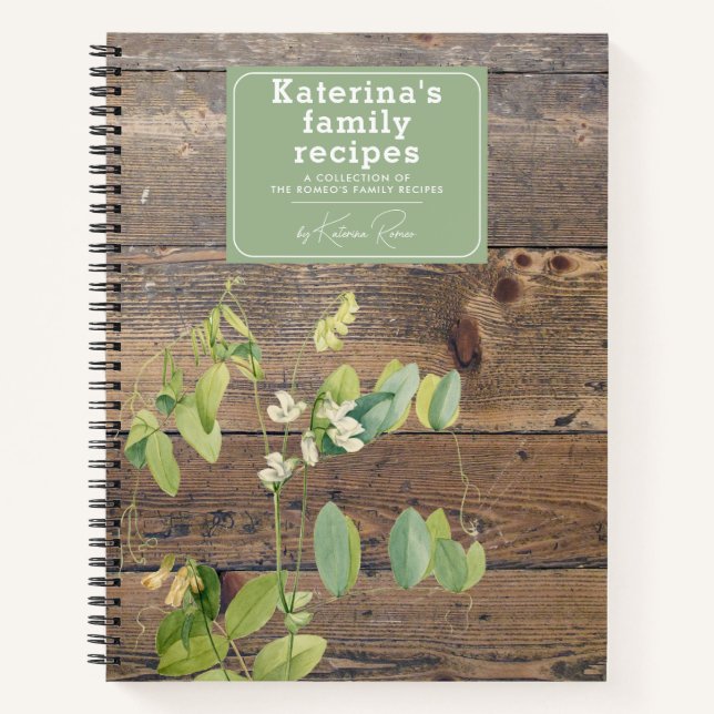 Cuaderno Cocina de madera rústica personalizada Receta fami (Anverso)