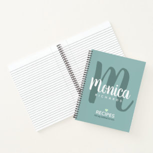 Cuaderno Cocina moderna de chef monograma azul verde azulad