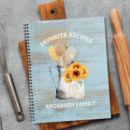 Cuaderno Cocina Rusa Receta Utensil Sunflower Blue Wood