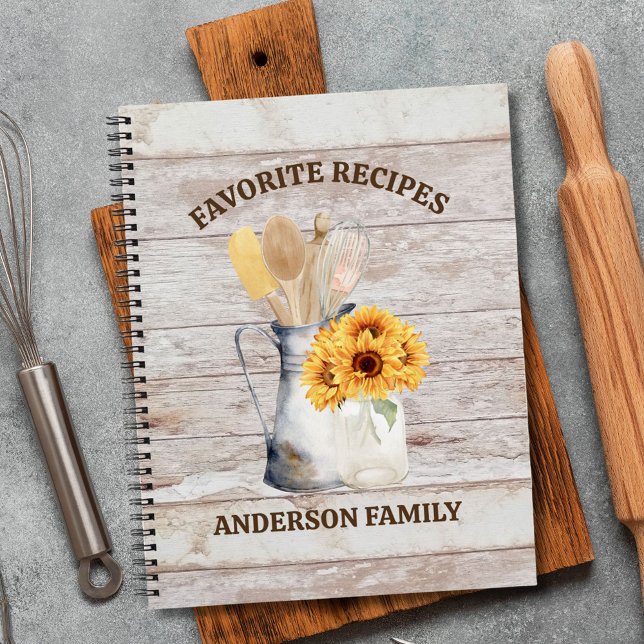 Cuaderno Cocina Rústica Receta Utensil Sunflower White Wood (In situ)