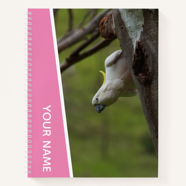 Cuaderno Cockatoo Australia Parrot Upside Down, Funny Pink (Anverso)