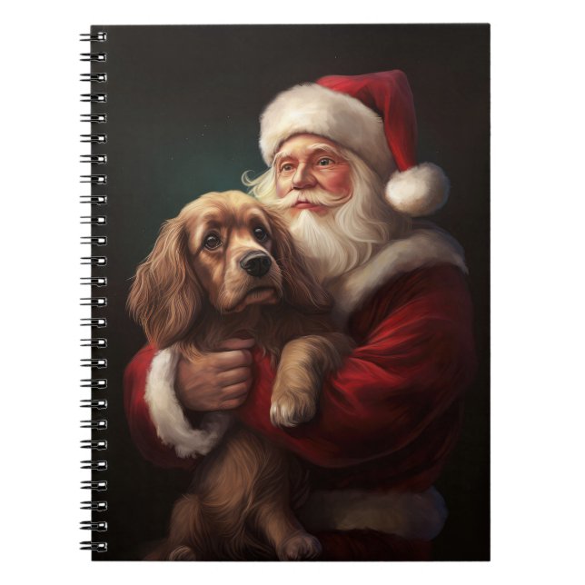 Cuaderno Cocker Spaniel con Santa Claus Navideño Festivo (Frente)