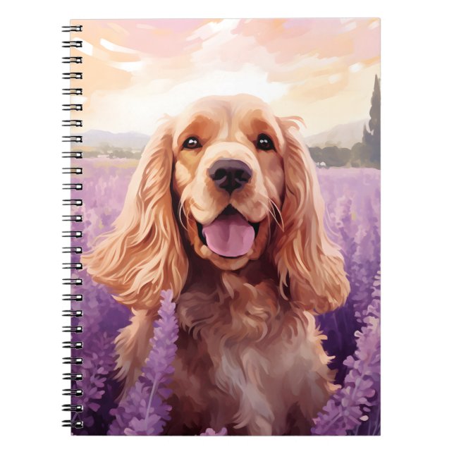 Cuaderno Cocker Spaniel en el campo Lavender (Frente)