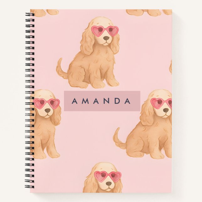 Cuaderno Cocker Spaniel personalizado con gafas (Anverso)