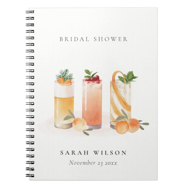 Cuaderno Cocktail de fruta lindo Naranja Rubor Bridal Showe (Frente)