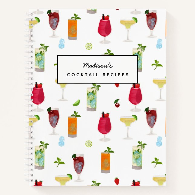 Cuaderno Cocktails acuarela Fiesta receta para bebidas (Anverso)