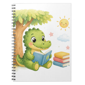 Cuaderno Cocodrilo Adorable Leyendo Bajo el Árbol