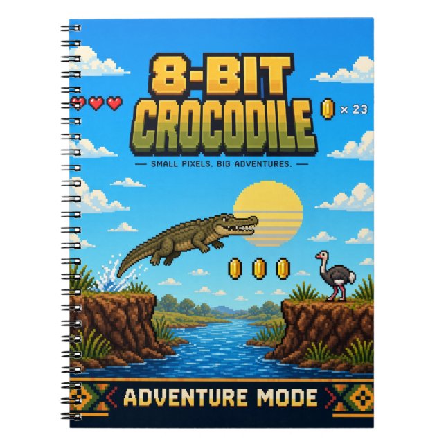 Cuaderno Cocodrilo, arte de píxeles retro de 8 bits (Frente)