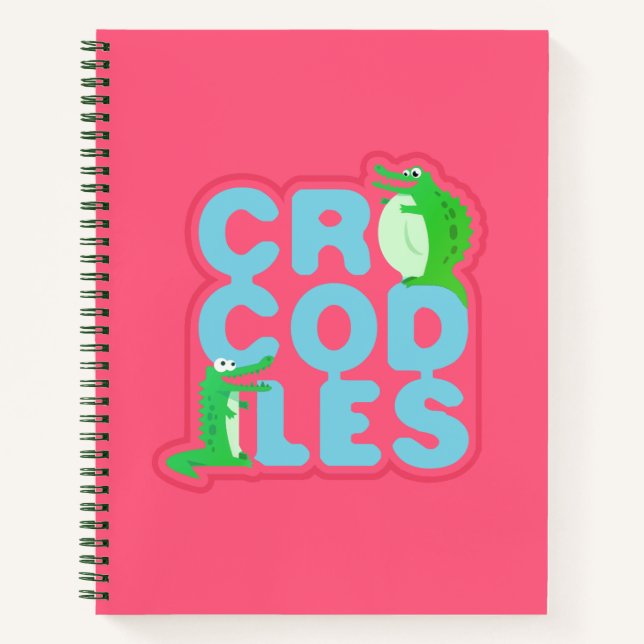 Cuaderno Cocodrilos con dos grúas felices - letras azules (Anverso)