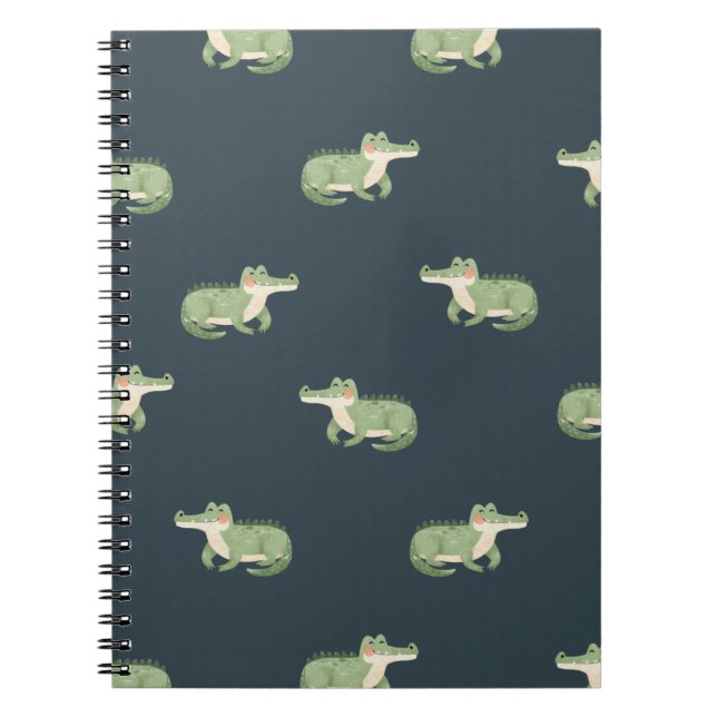 Cuaderno Cocodrilos en acuarela sobre gris azul oscuro (Frente)