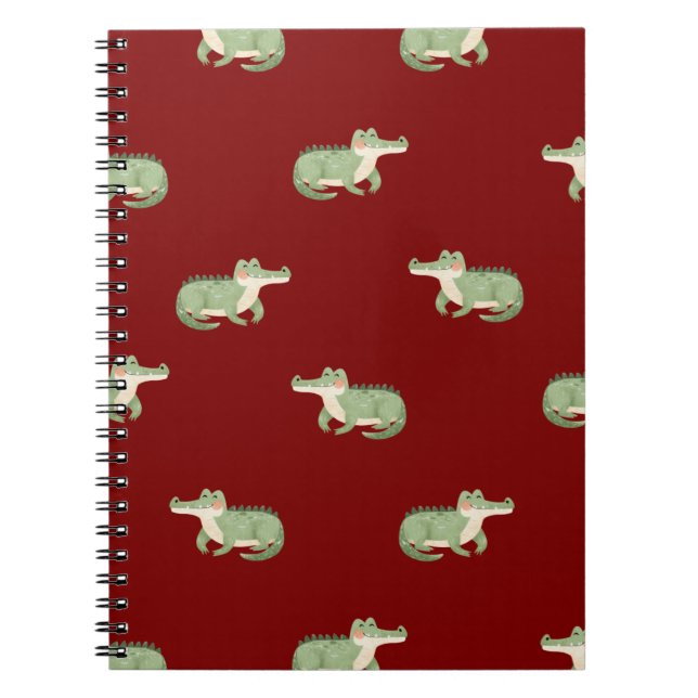 Cuaderno Cocodrilos en acuarela sobre rojo oscuro (Frente)