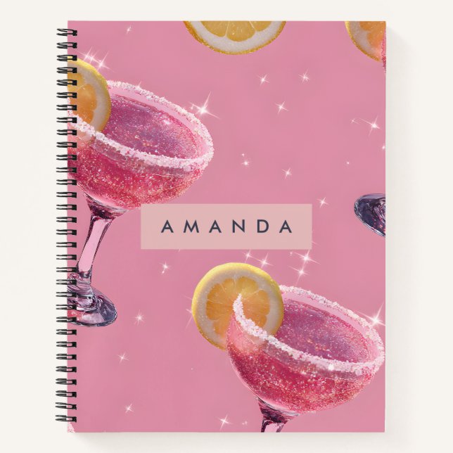 Cuaderno Cóctel Rosa Brillo Personalizado (Anverso)