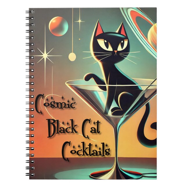 Cuaderno Cócteles de gato negro cósmico futurista atómico (Frente)
