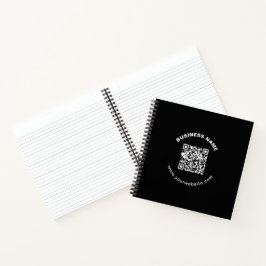 Cuaderno Código QR con nombre de empresa texto circular en 