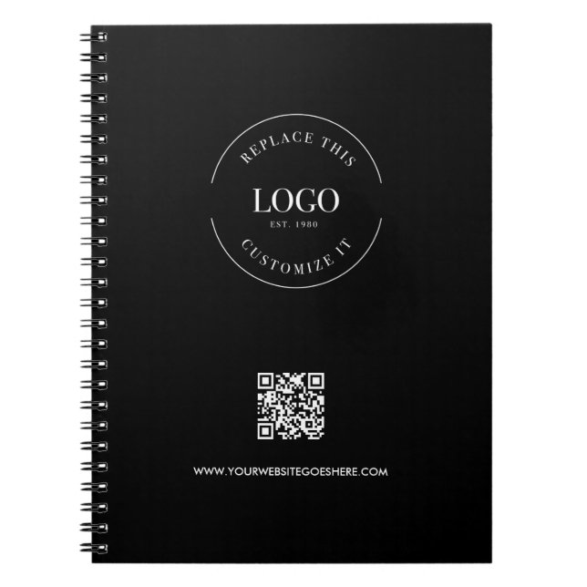 Cuaderno Código QR de Logo Personalizado Negro Empresarial  (Frente)