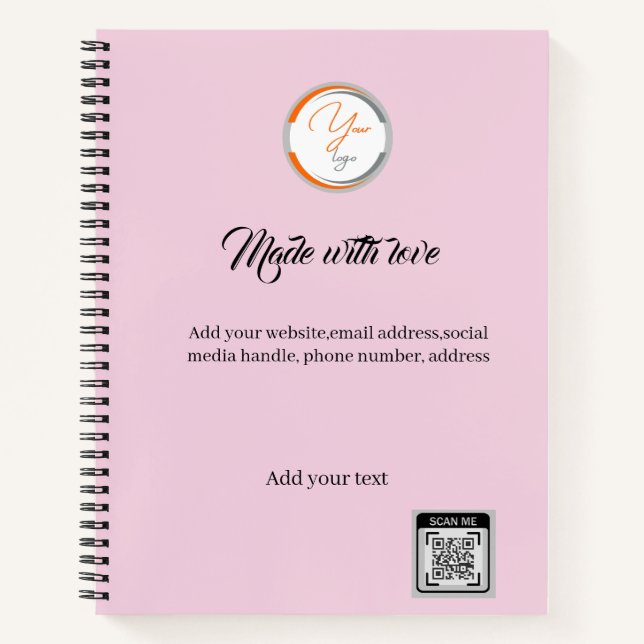 Cuaderno Código QR de logotipo simple negocio rosa (Anverso)