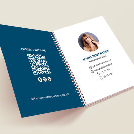 Cuaderno Código QR de Negocio de Foto Profesional Azul