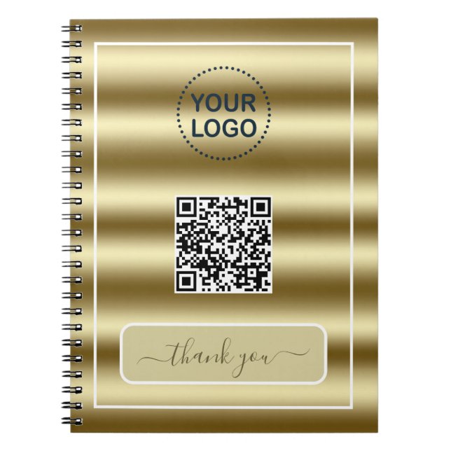 Cuaderno Código QR de ondas de oro de moda Aquí va tu logot (Frente)