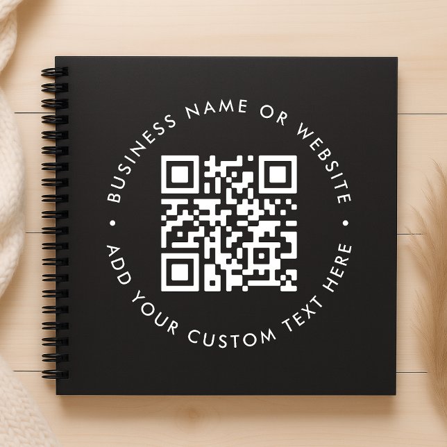 Cuaderno Código QR | Negra Moderna Minimal Stylish Business (Interactive editable QR code spiral notebooks to promote your business, products or services.)
