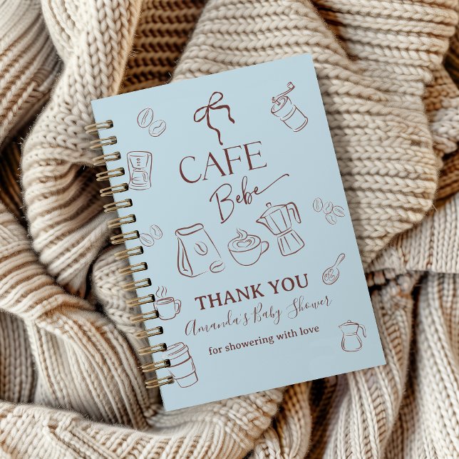 Cuaderno Coffee Blue Bow Cafe Bebe Baby Shower Guest Book (Subido por el creador)