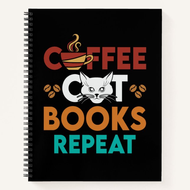 Cuaderno Coffee Cat Books Repetir, Café leyendo Cat Lover (Anverso)