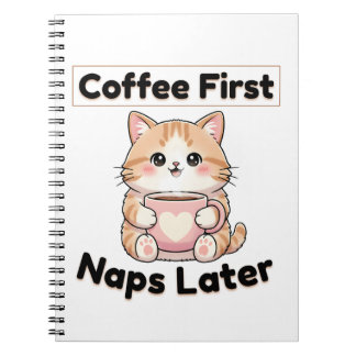 Cuaderno Coffee First Naps Later Cute Cat | Kawaii Coffee