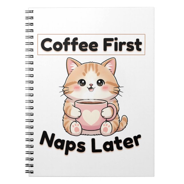 Cuaderno Coffee First Naps Later Cute Cat | Kawaii Coffee  (Frente)